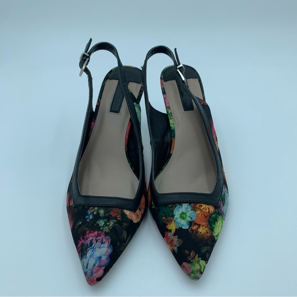 Dorothy Perkins Black Floral Sling Back Shoes Stiletto Heels Faux Leather UK 7 - Picture 7 of 13